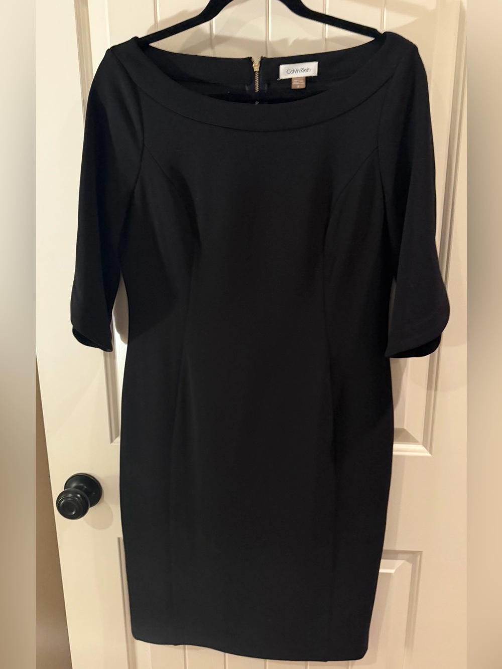 Calvin Klein Black Midi Sheath Dress with Boat Neck